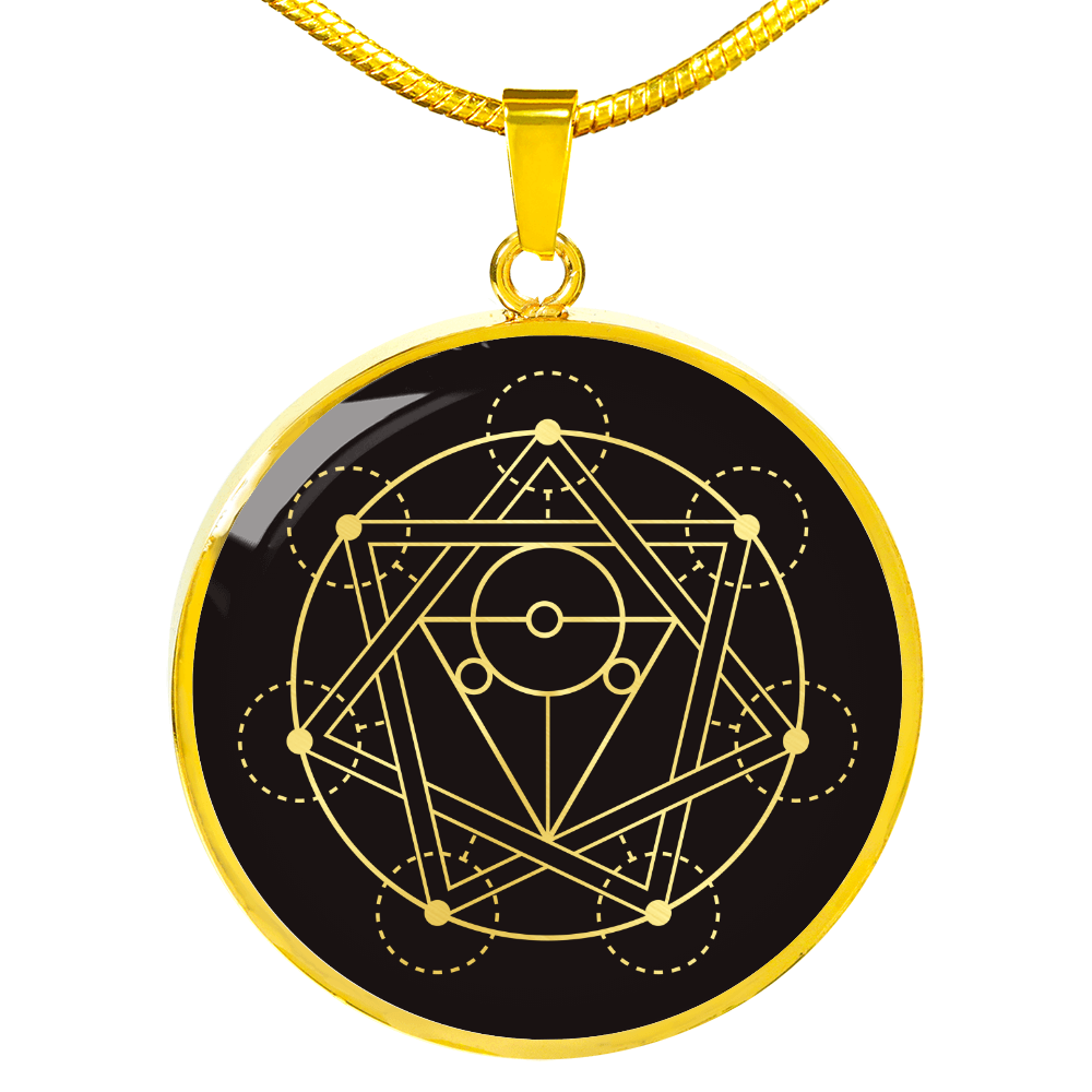Sacred Geometry With Different Shapes Inside the Circle Black Circle Necklace Stainless Steel or 18k Gold 18-22"-Express Your Love Gifts