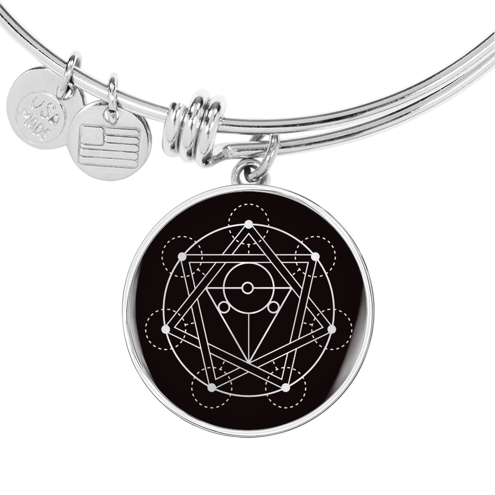 Sacred Geometry With Different Shapes Inside the Circle Bracelet Stainless Steel or 18k Gold Circle Bangle-Express Your Love Gifts
