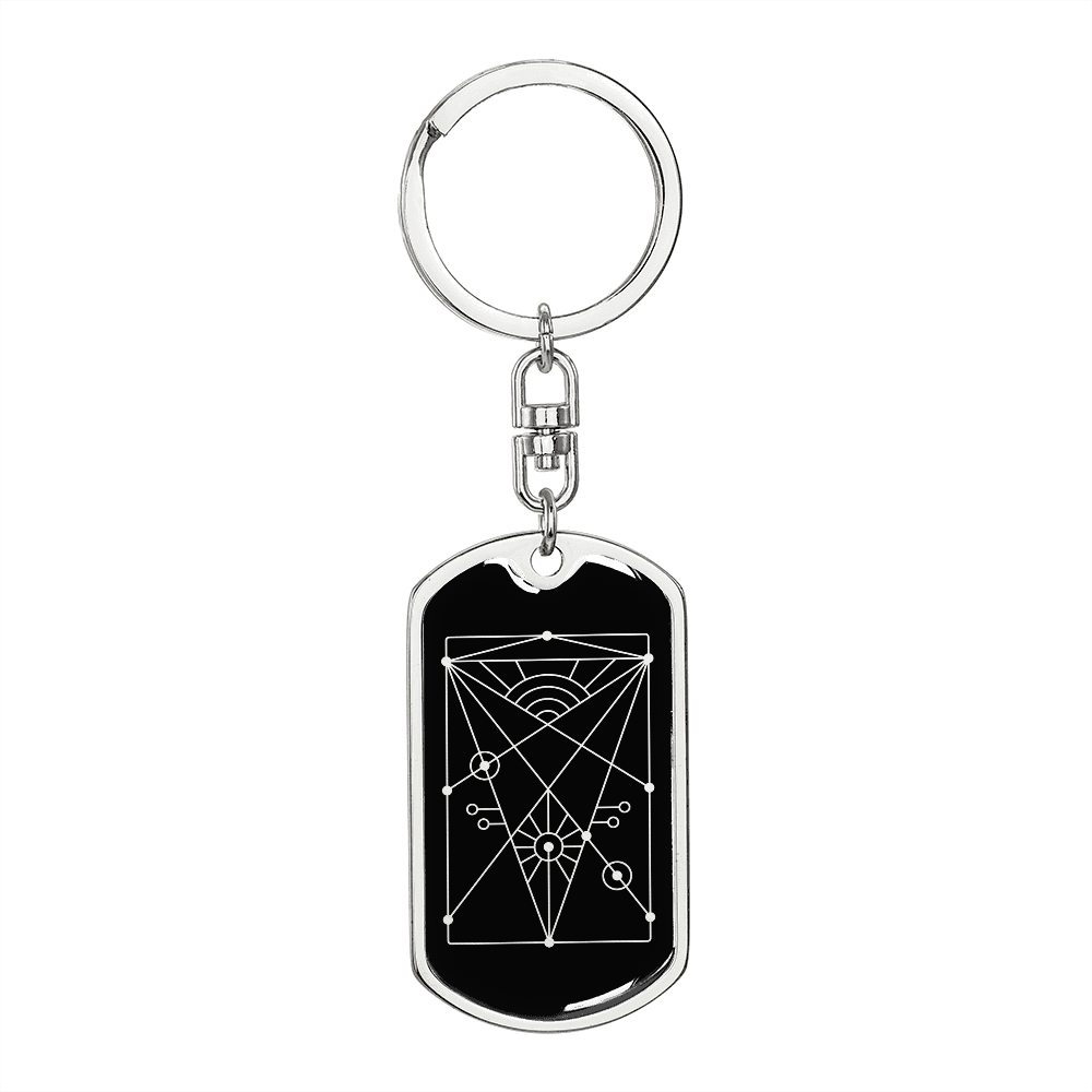 Sacred Geometry With Lines Inside a Rectangle Keychain Stainless Steel or 18k Gold Dog Tag Keyring-Express Your Love Gifts