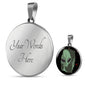 Sad Alien Waving Circle Pendant UFO Alien Fan Necklace Stainless Steel or 18k Gold 18-22"-Express Your Love Gifts
