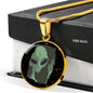 Sad Alien Waving Circle Pendant UFO Alien Fan Necklace Stainless Steel or 18k Gold 18-22"-Express Your Love Gifts