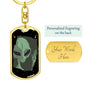 Sad Alien Waving Dog Tag Keychain Stainless Steel or 18k Gold Keyring-Express Your Love Gifts