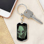 Sad Alien Waving Dog Tag Keychain Stainless Steel or 18k Gold Keyring-Express Your Love Gifts