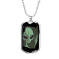 Sad Alien Waving Necklace UFO Alien Fan Gift Stainless Steel or 18k Gold Dog Tag 24" Chain-Express Your Love Gifts