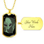 Sad Alien Waving Necklace UFO Alien Fan Gift Stainless Steel or 18k Gold Dog Tag 24" Chain-Express Your Love Gifts