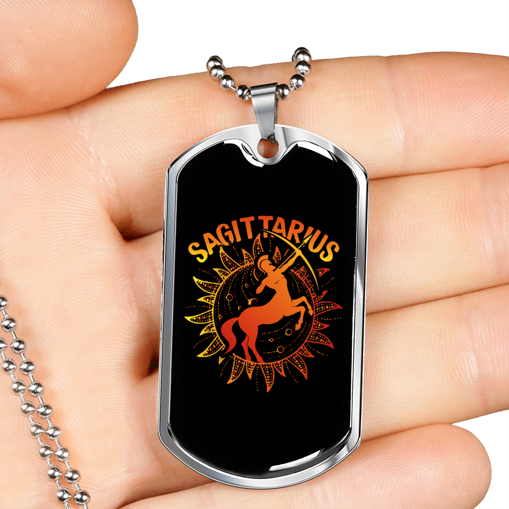 Sagittarius Centaur Zodiac Necklace Stainless Steel or 18k Gold Dog Tag 24" Chain-Express Your Love Gifts