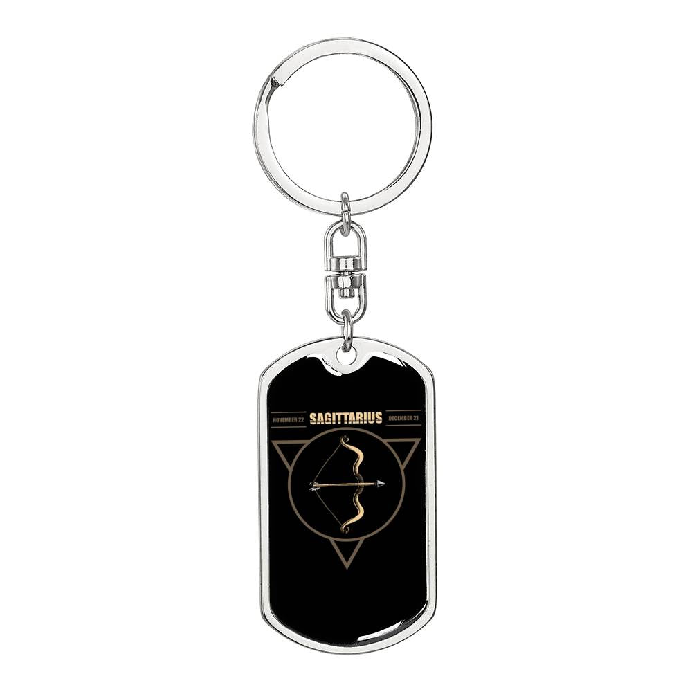 Sagittarius Dog Tag Pendant Keychain Stainless Steel or 18k Gold-Express Your Love Gifts