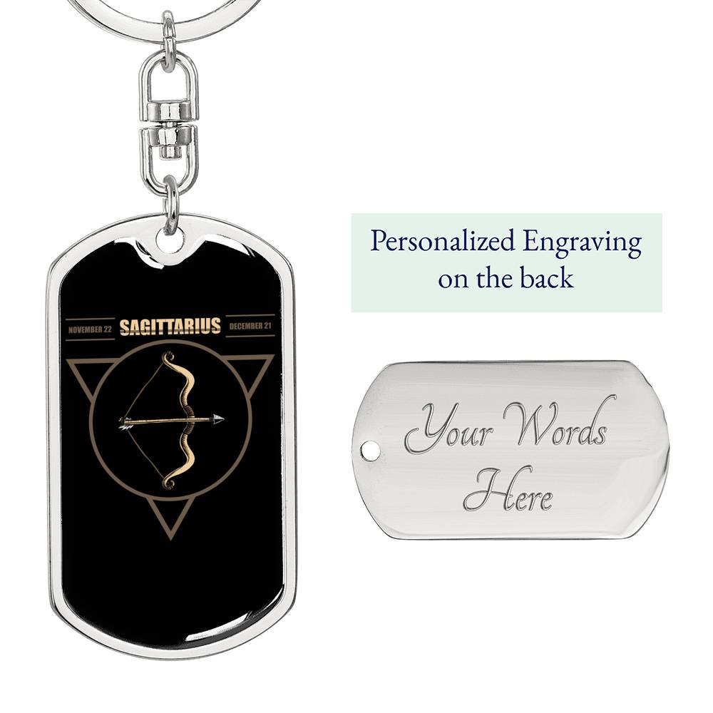 Sagittarius Dog Tag Pendant Keychain Stainless Steel or 18k Gold-Express Your Love Gifts