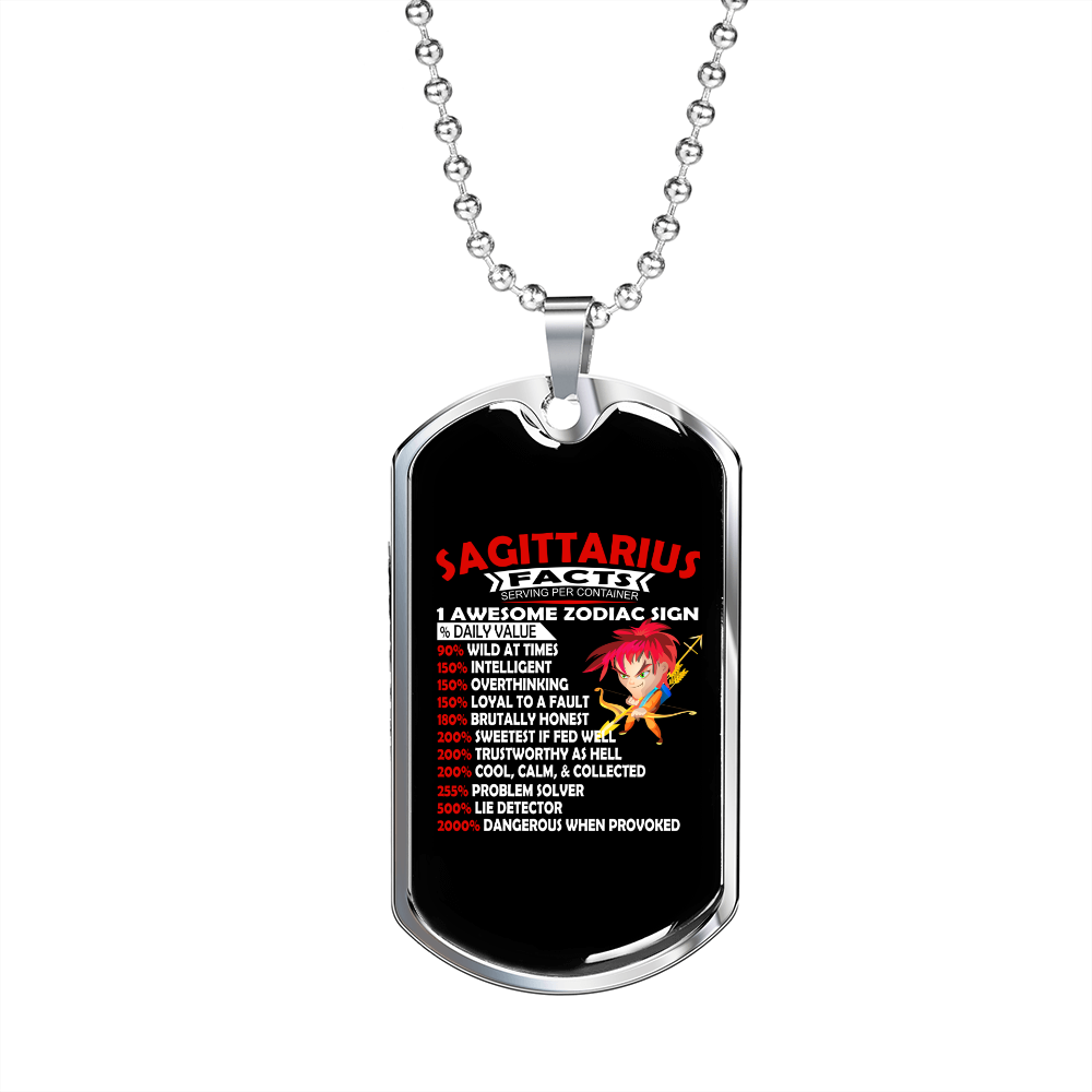 Sagittarius Facts White Zodiac Necklace Stainless Steel or 18k Gold Dog Tag 24" Chain-Express Your Love Gifts