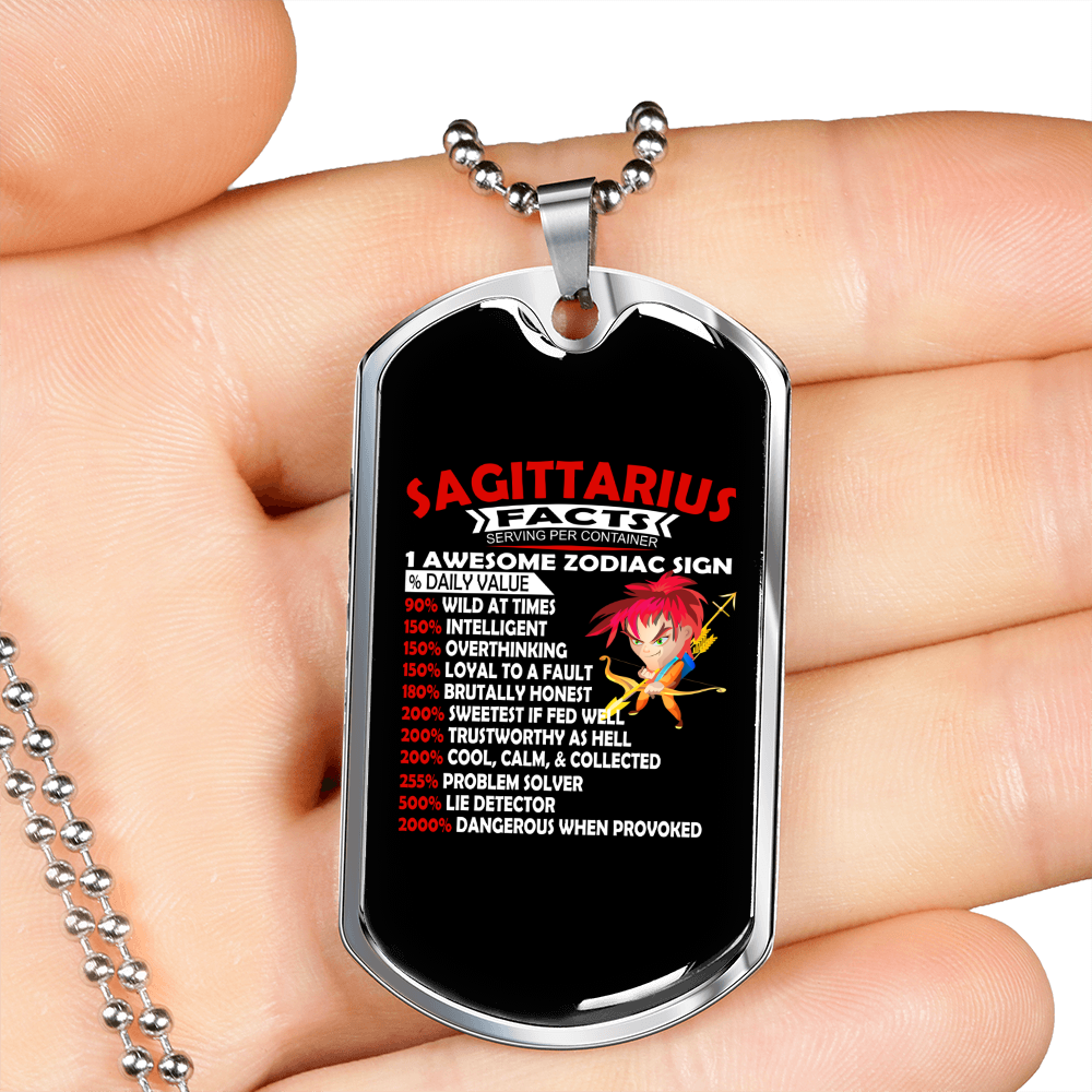 Sagittarius Facts White Zodiac Necklace Stainless Steel or 18k Gold Dog Tag 24" Chain-Express Your Love Gifts