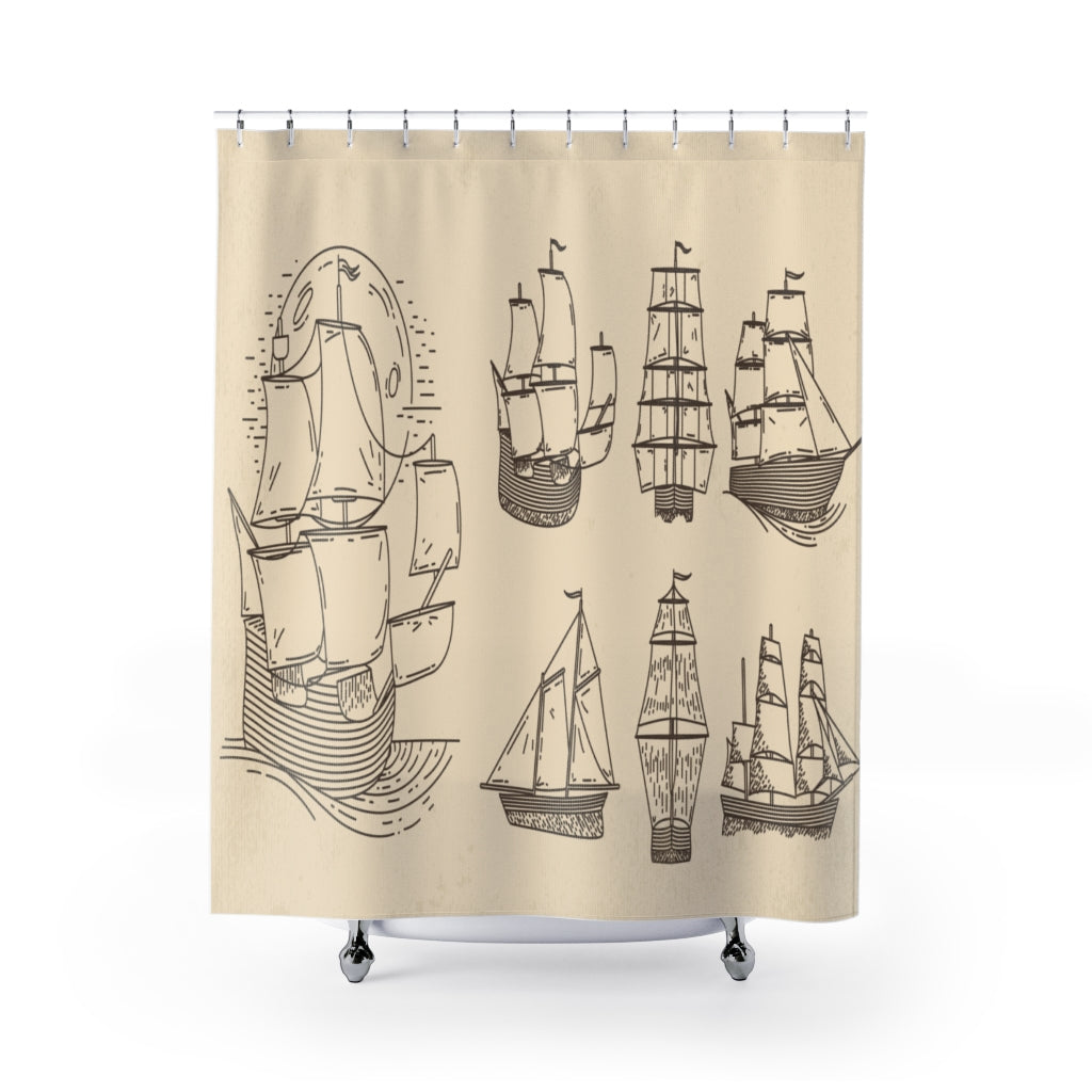 Sailing Ships Set Stylish Design 71" x 74" Elegant Waterproof Shower Curtain for a Spa-like Bathroom Paradise Exceptional Craftsmanship-Express Your Love Gifts