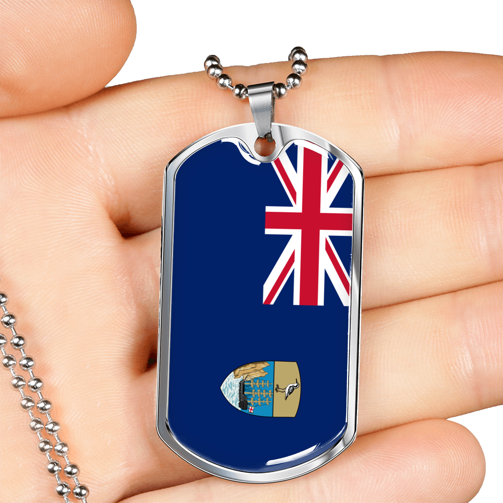 Saint Helena Ascension And Tristan Da Cunha Flag Necklace Stainless Steel or 18k Gold Dog Tag 24" Chain-Express Your Love Gifts
