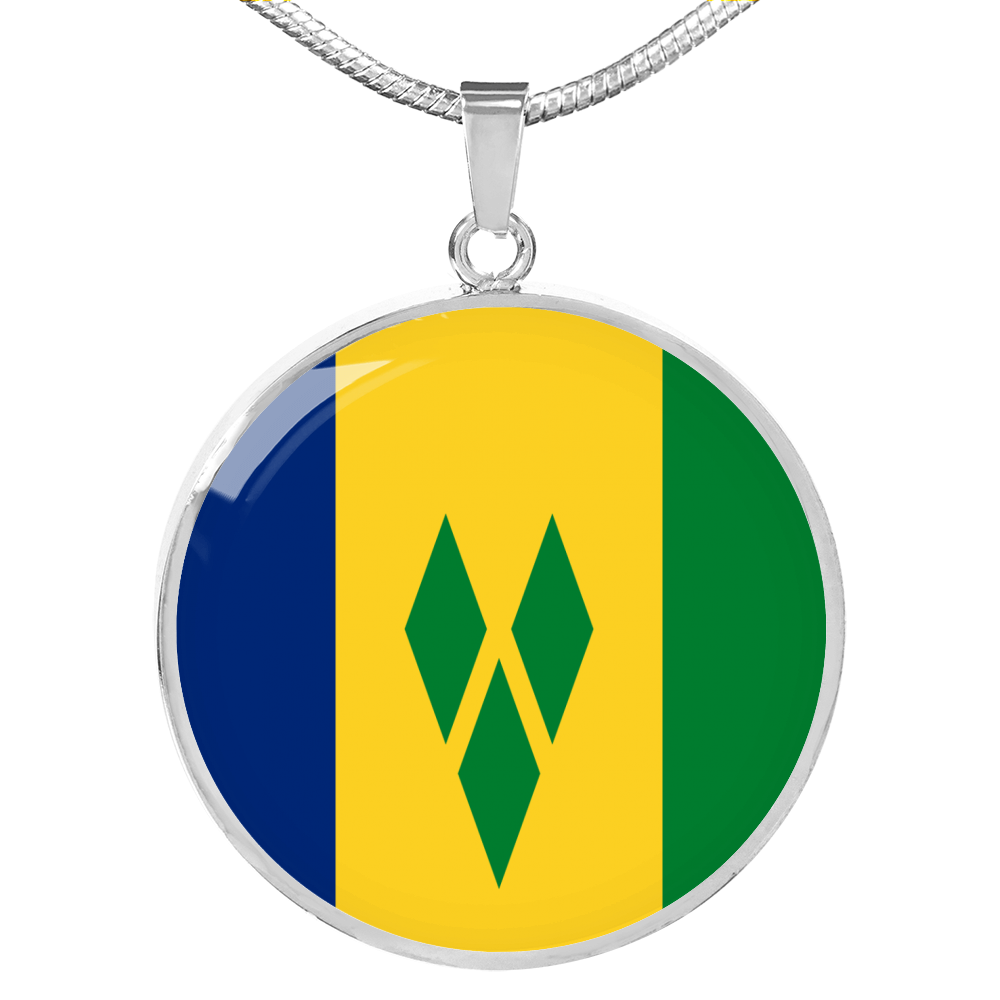 Saint Vicente And The Grenadines Flag Necklace Circle Pendant Stainless Steel or 18k Gold 18-22"-Express Your Love Gifts