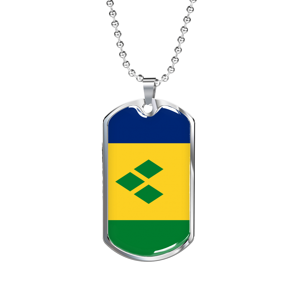 Saint Vicente And The Grenadines Flag Necklace Stainless Steel or 18k Gold Dog Tag 24" Chain-Express Your Love Gifts