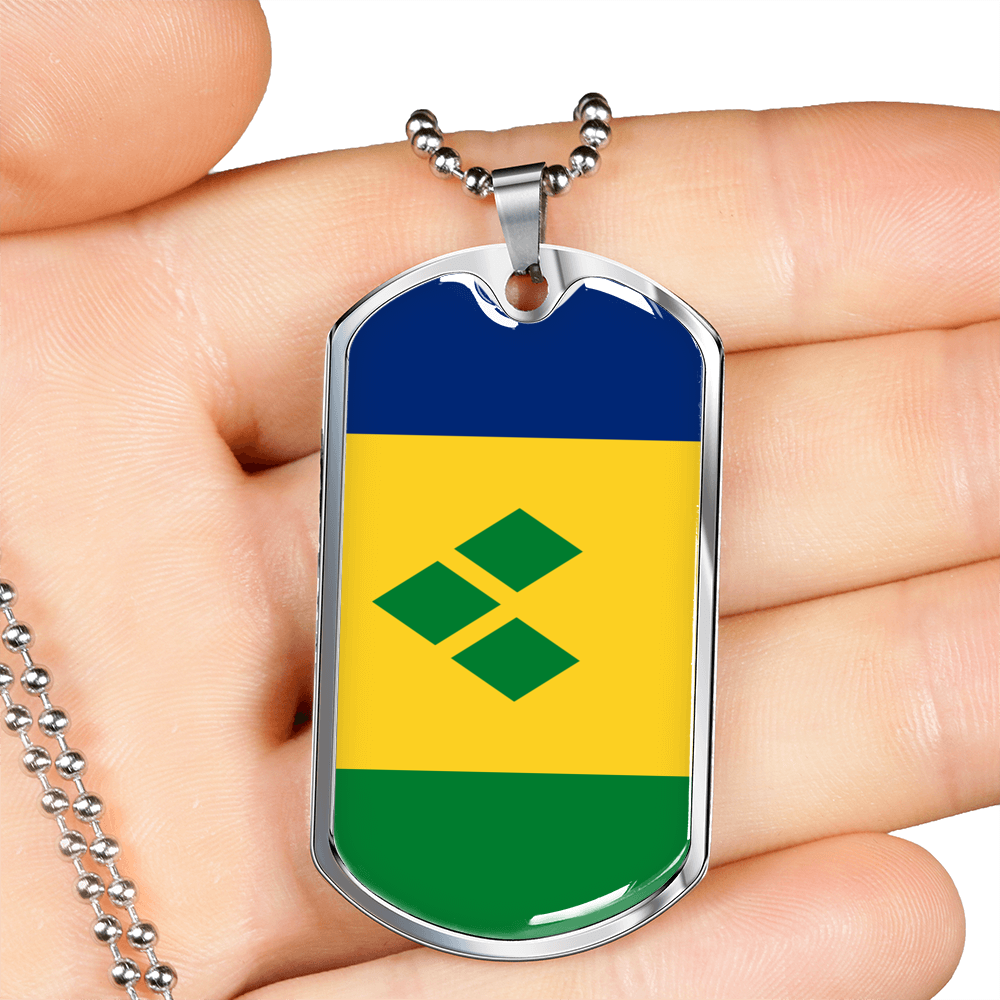 Saint Vicente And The Grenadines Flag Necklace Stainless Steel or 18k Gold Dog Tag 24" Chain-Express Your Love Gifts