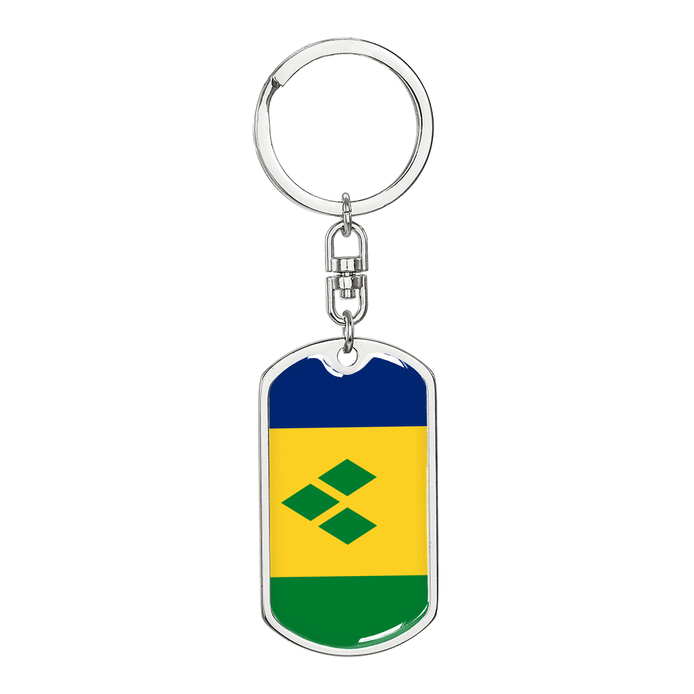 Saint Vicente And The Grenadines Flag Swivel Keychain Dog Tag Stainless Steel or 18k Gold-Express Your Love Gifts