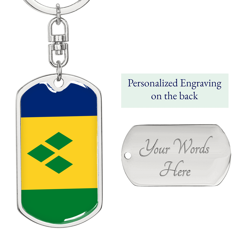 Saint Vicente And The Grenadines Flag Swivel Keychain Dog Tag Stainless Steel or 18k Gold-Express Your Love Gifts