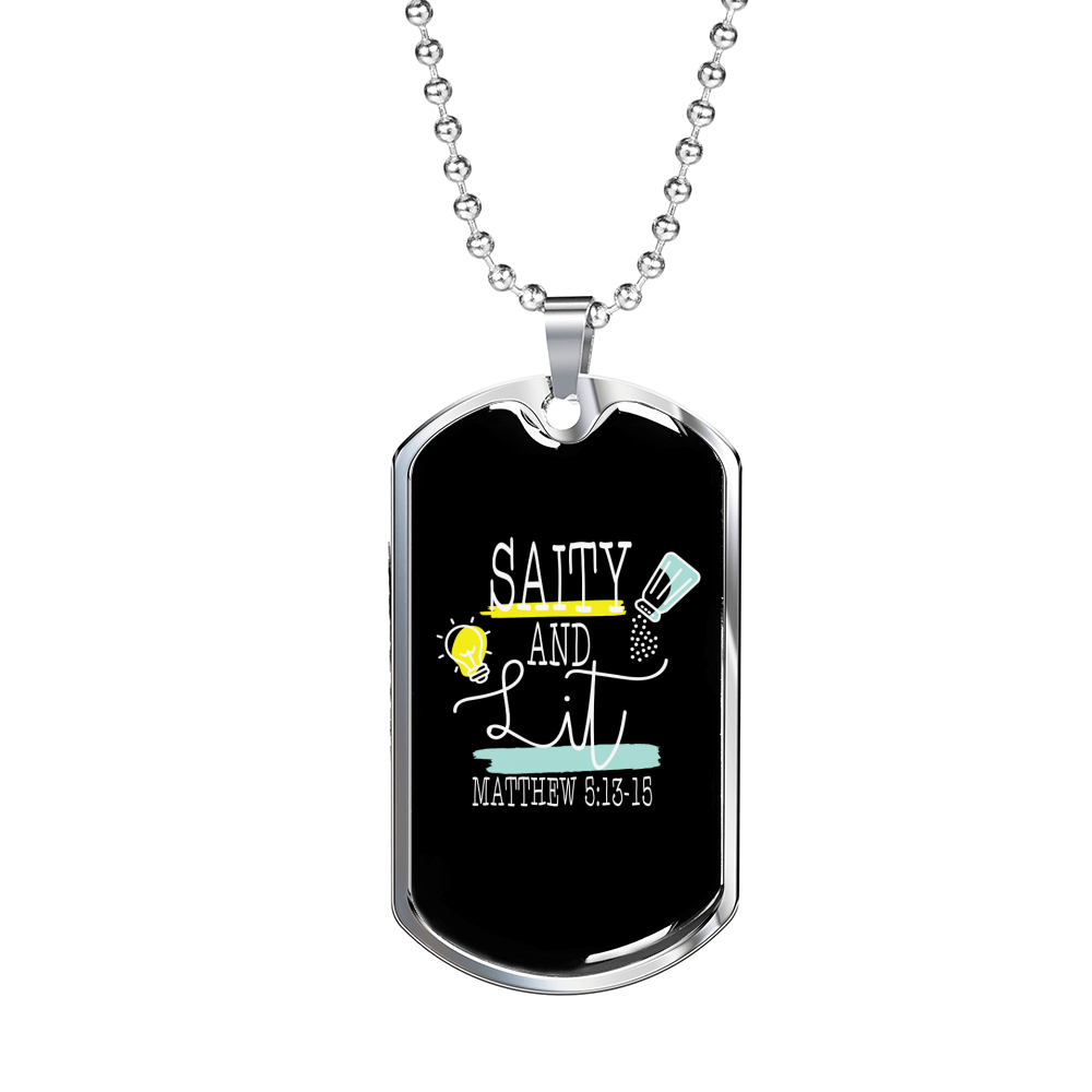 Saity And Lit Christian Necklace Stainless Steel or 18k Gold Dog Tag 24" Chain-Express Your Love Gifts