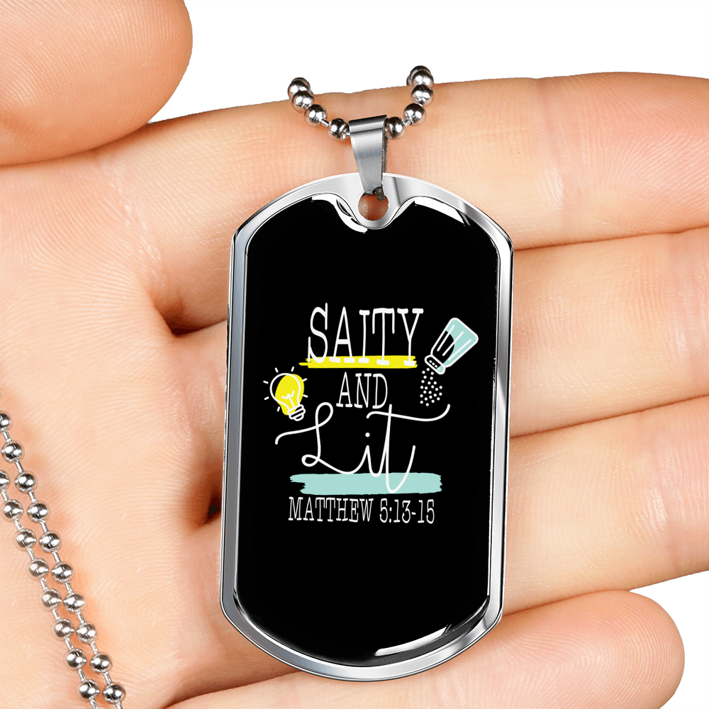 Saity And Lit Christian Necklace Stainless Steel or 18k Gold Dog Tag 24" Chain-Express Your Love Gifts