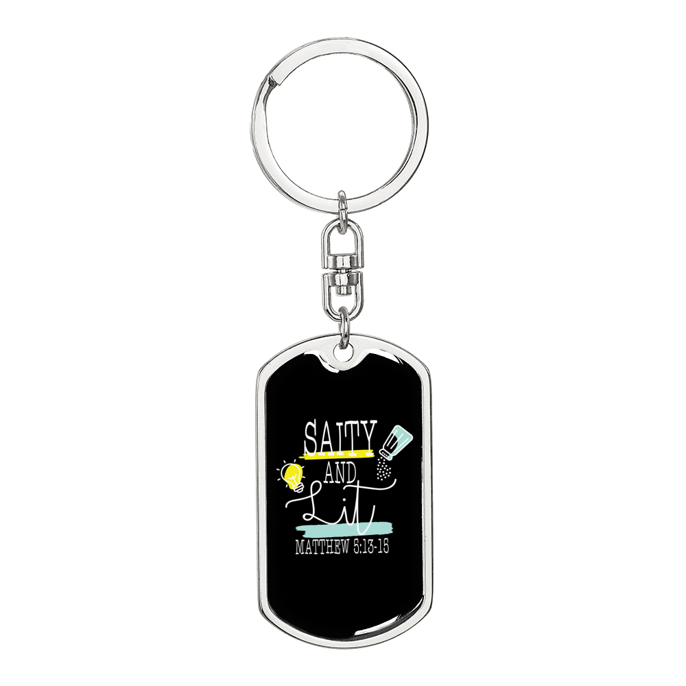 Salty And Lit Matthew 5:13-15 Keychain Stainless Steel or 18k Gold Dog Tag Keyring-Express Your Love Gifts