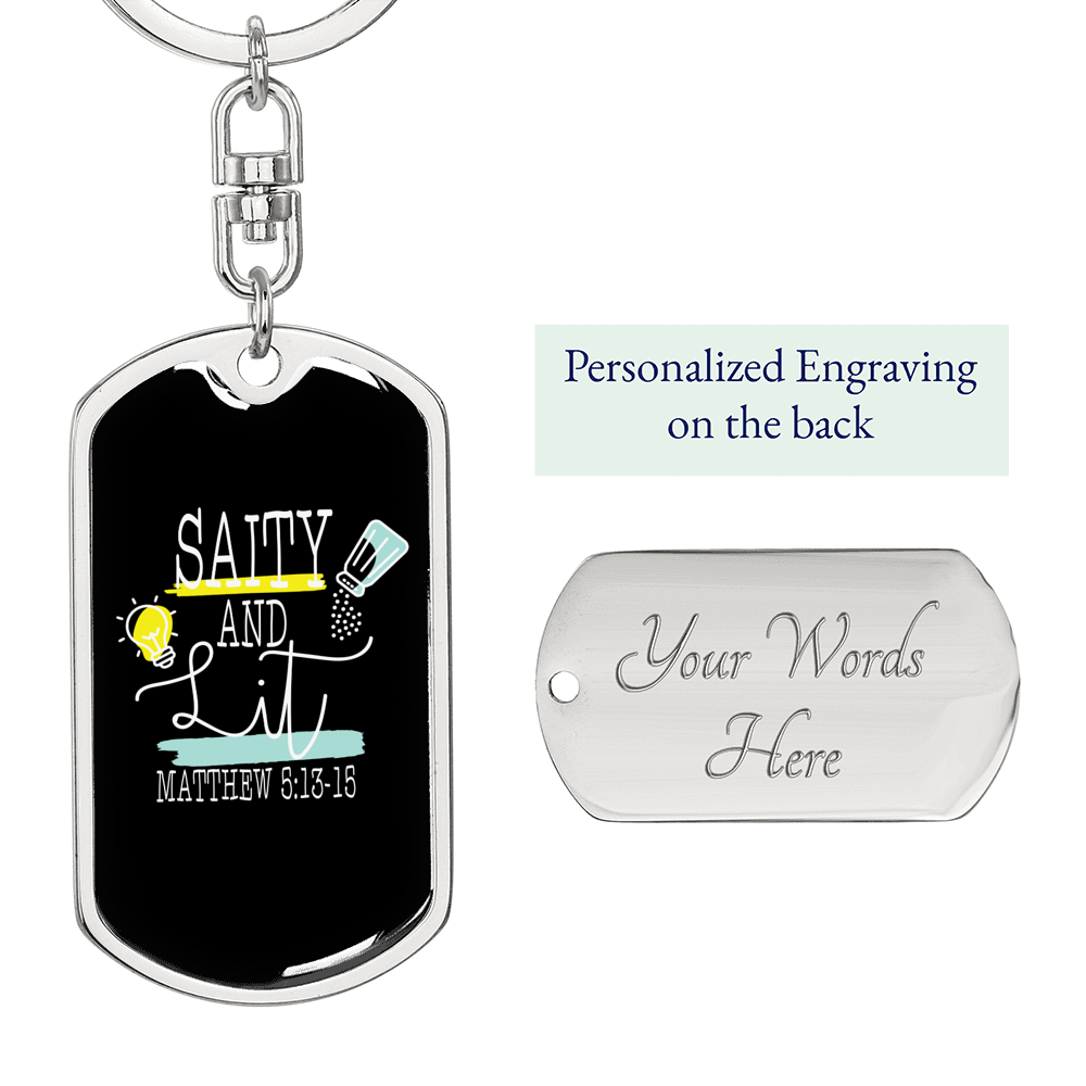Salty And Lit Matthew 5:13-15 Keychain Stainless Steel or 18k Gold Dog Tag Keyring-Express Your Love Gifts