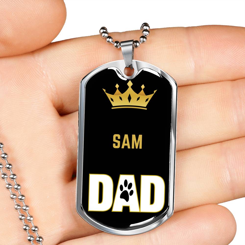 Sam Cat Dad Necklace Stainless Steel or 18k Gold Dog Tag 24" Chain-Express Your Love Gifts