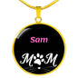 Sam Cat Mom Necklace Circle Pendant Stainless Steel or 18k Gold 18-22"-Express Your Love Gifts