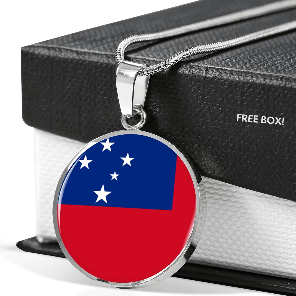 Samoa Flag Necklace Samoa Flag Pendant Stainless Steel or 18k Gold Circle Pendant 18-22"-Express Your Love Gifts