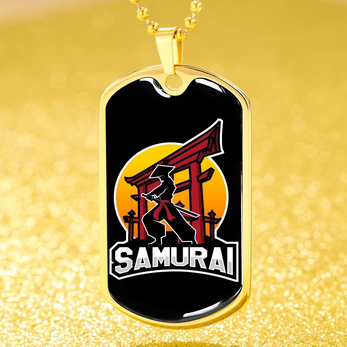 Samurai Esport Necklace Stainless Steel or 18k Gold Dog Tag 24" Chain-Express Your Love Gifts