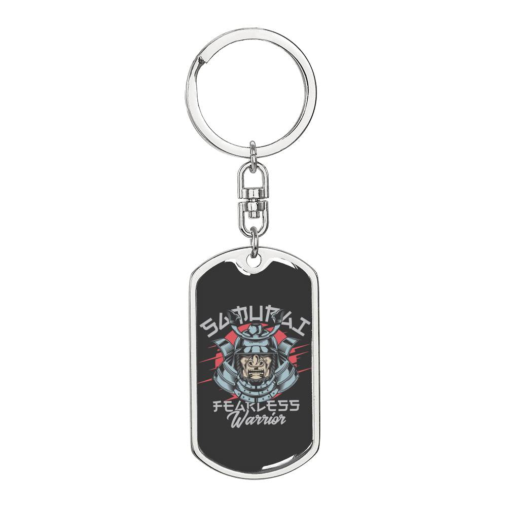 Samurai Fearless Keychain Dog Tag Stainless Steel or 18k Gold-Express Your Love Gifts