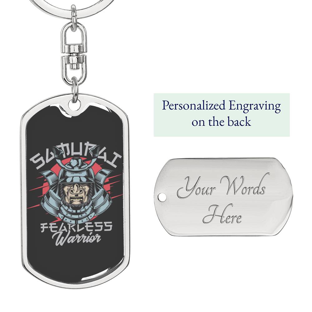 Samurai Fearless Keychain Dog Tag Stainless Steel or 18k Gold-Express Your Love Gifts