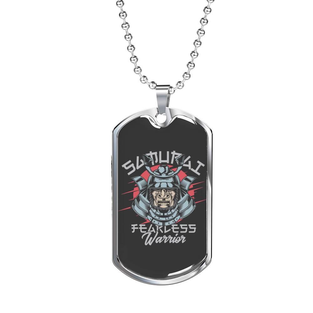Samurai Fearless Necklace Stainless Steel or 18k Gold Dog Tag 24" Chain-Express Your Love Gifts