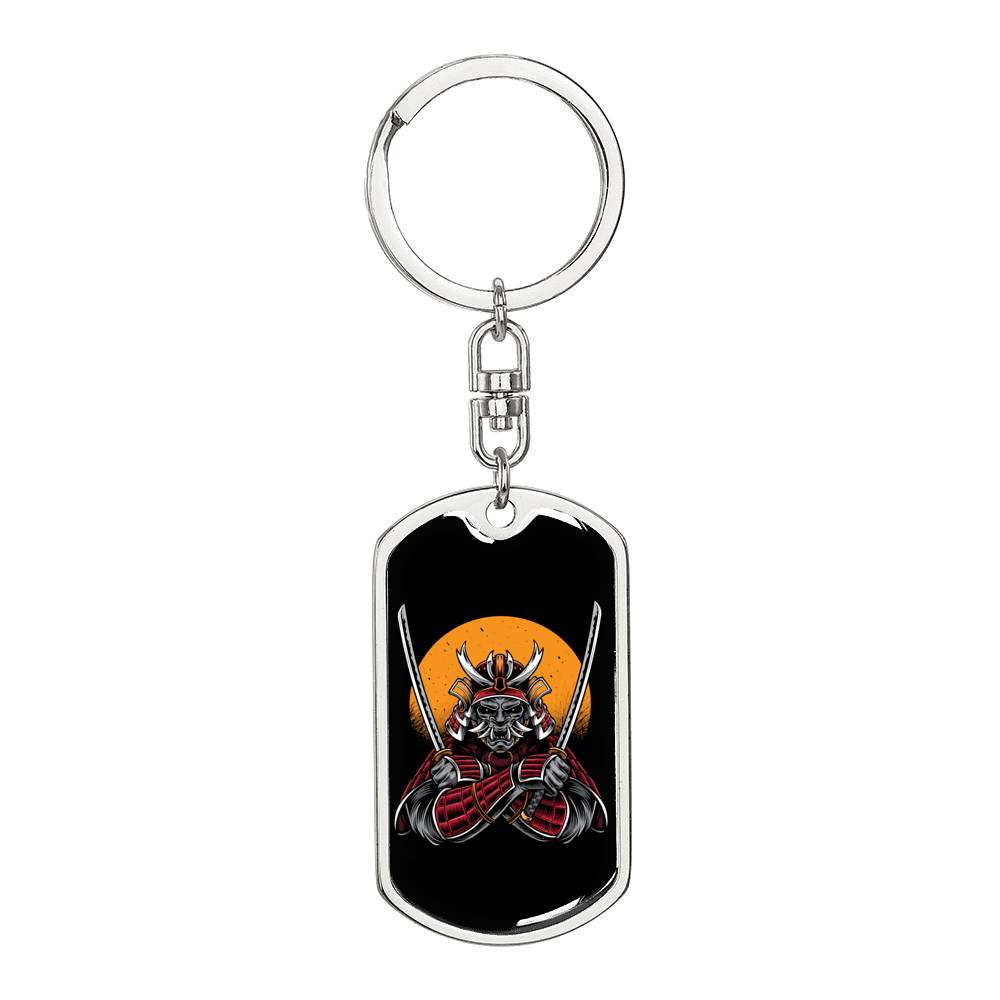 Samurai Katana Warrior Keychain Dog Tag Stainless Steel or 18k Gold-Express Your Love Gifts