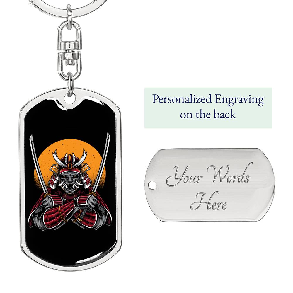Samurai Katana Warrior Keychain Dog Tag Stainless Steel or 18k Gold-Express Your Love Gifts