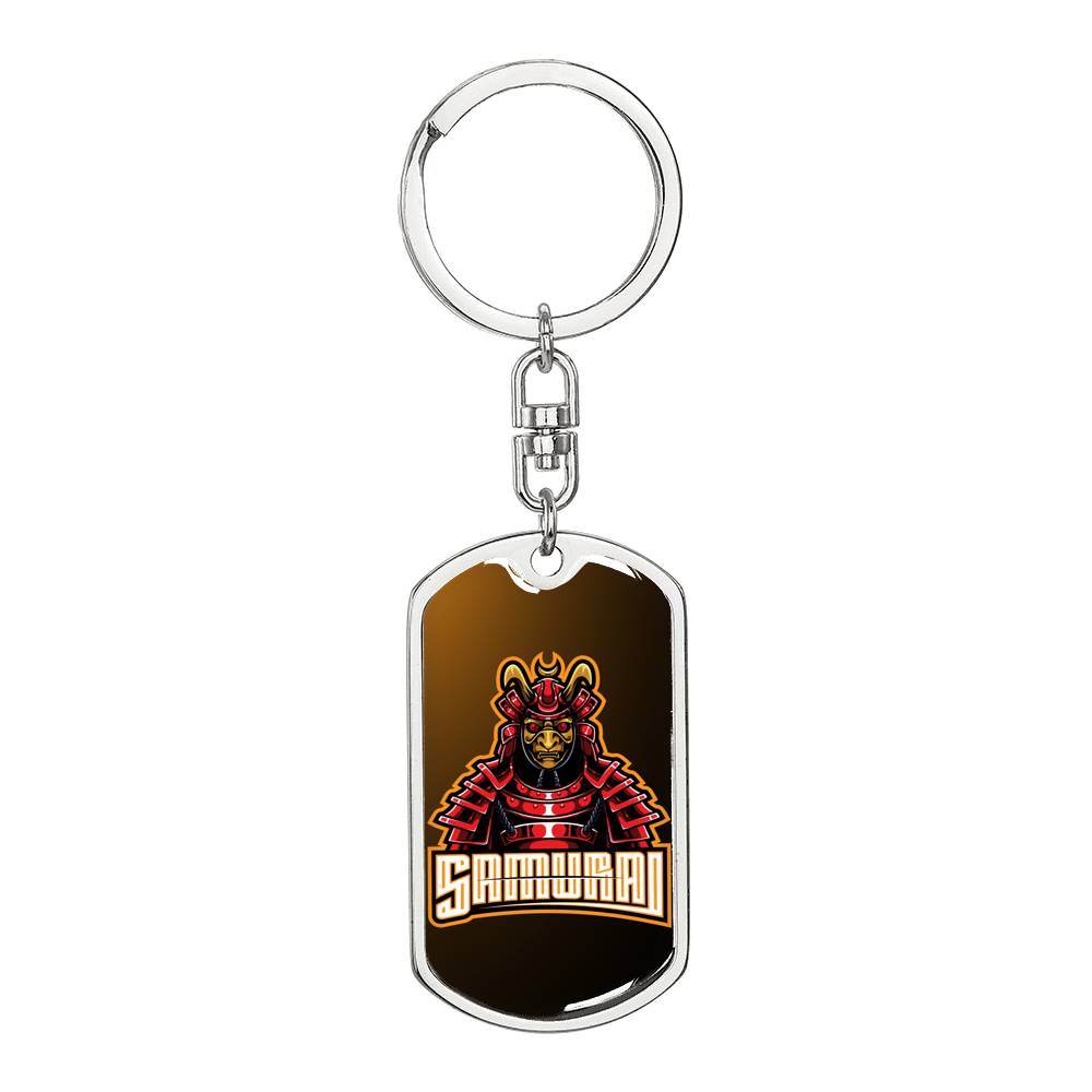 Samurai Red Warrior Keychain Dog Tag Stainless Steel or 18k Gold-Express Your Love Gifts