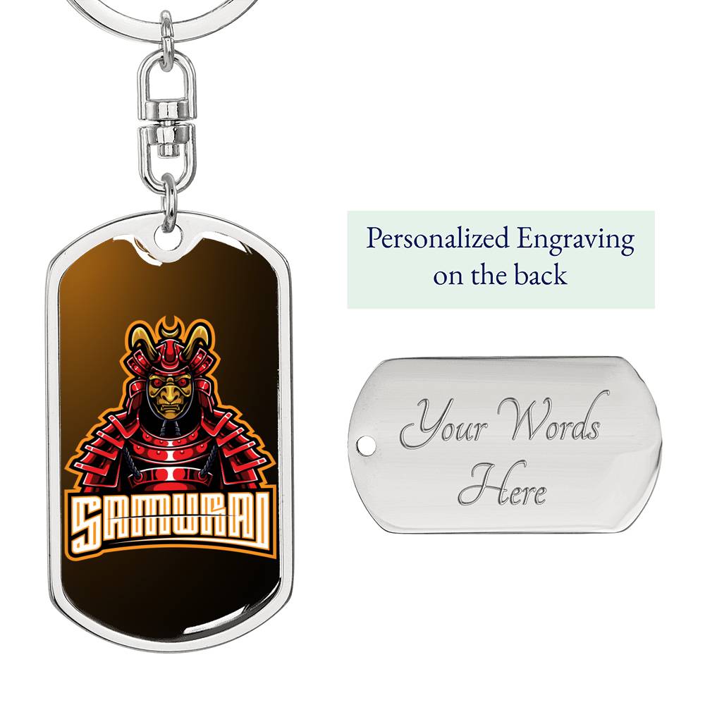 Samurai Red Warrior Keychain Dog Tag Stainless Steel or 18k Gold-Express Your Love Gifts