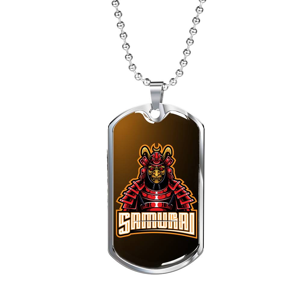 Samurai Red Warrior Necklace Stainless Steel or 18k Gold Dog Tag 24" Chain-Express Your Love Gifts