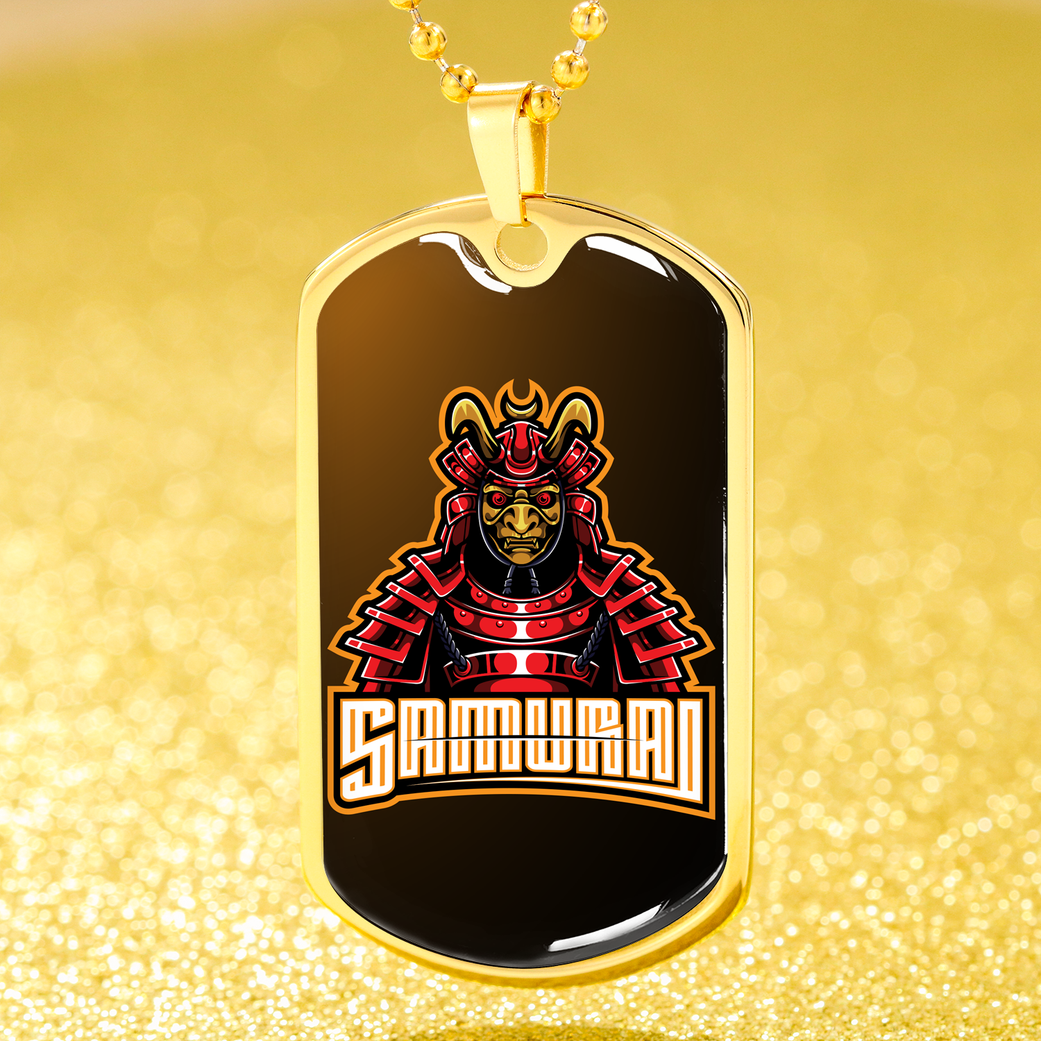 Samurai Red Warrior Necklace Stainless Steel or 18k Gold Dog Tag 24" Chain-Express Your Love Gifts
