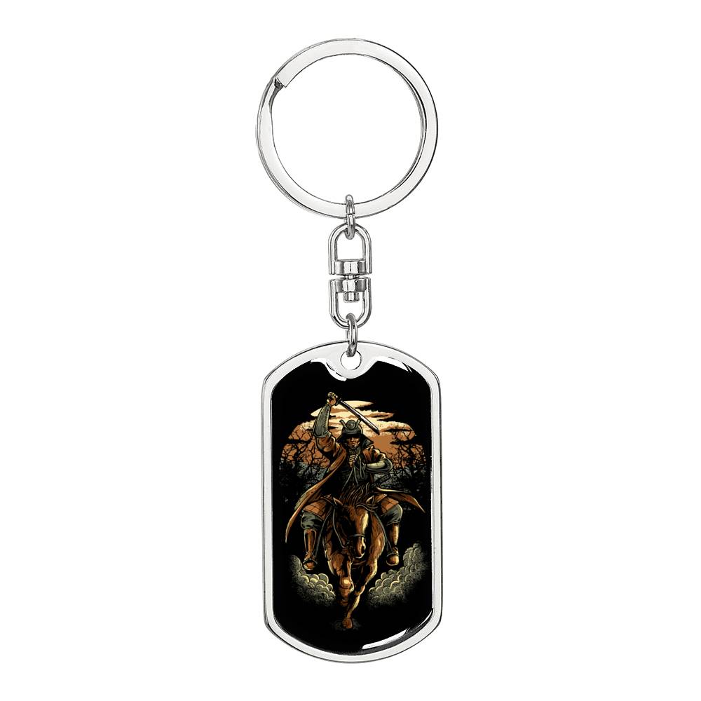 Samurai Rider Keychain Dog Tag Stainless Steel or 18k Gold-Express Your Love Gifts