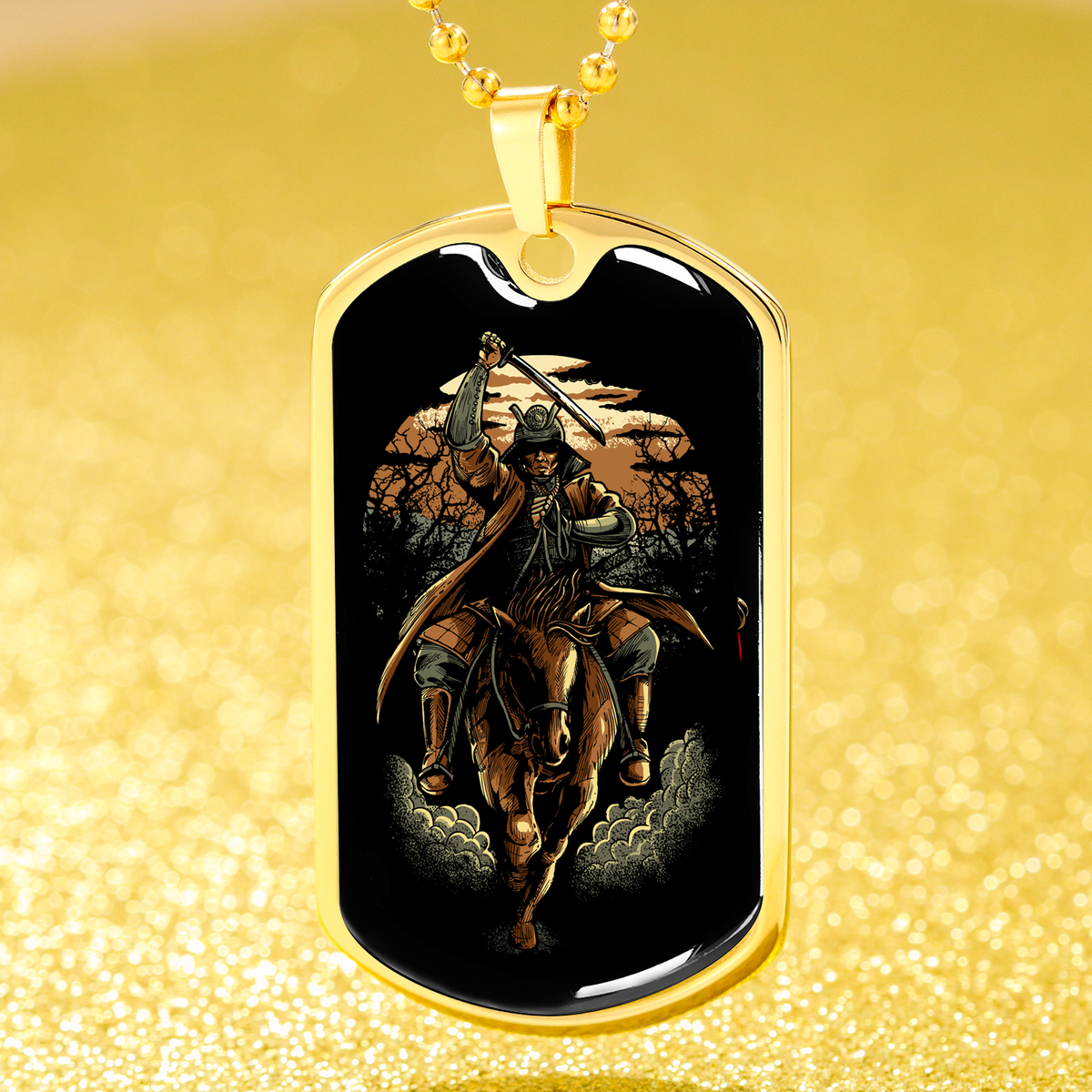 Samurai Rider Necklace Stainless Steel or 18k Gold Dog Tag 24" Chain-Express Your Love Gifts
