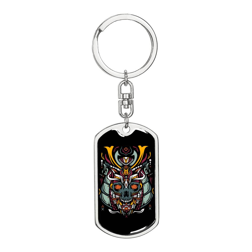 Samurai Skull Helmet Keychain Dog Tag Stainless Steel or 18k Gold-Express Your Love Gifts