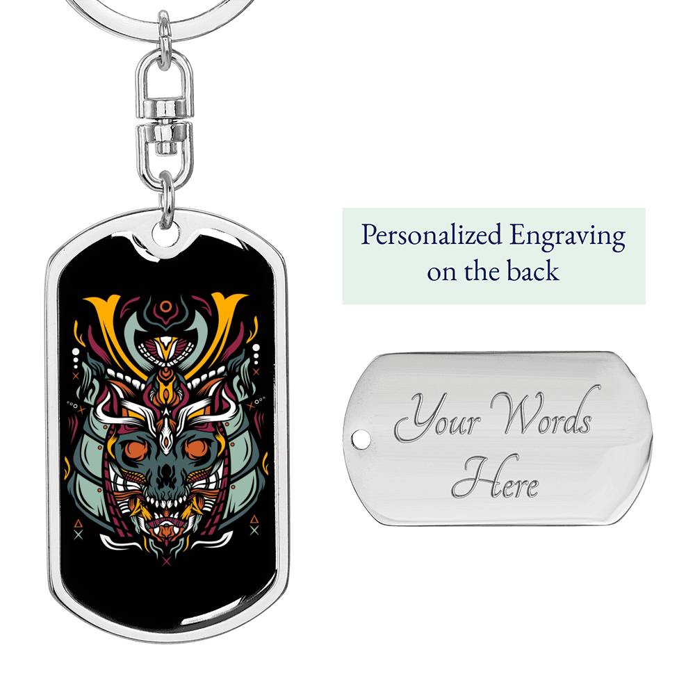 Samurai Skull Helmet Keychain Dog Tag Stainless Steel or 18k Gold-Express Your Love Gifts