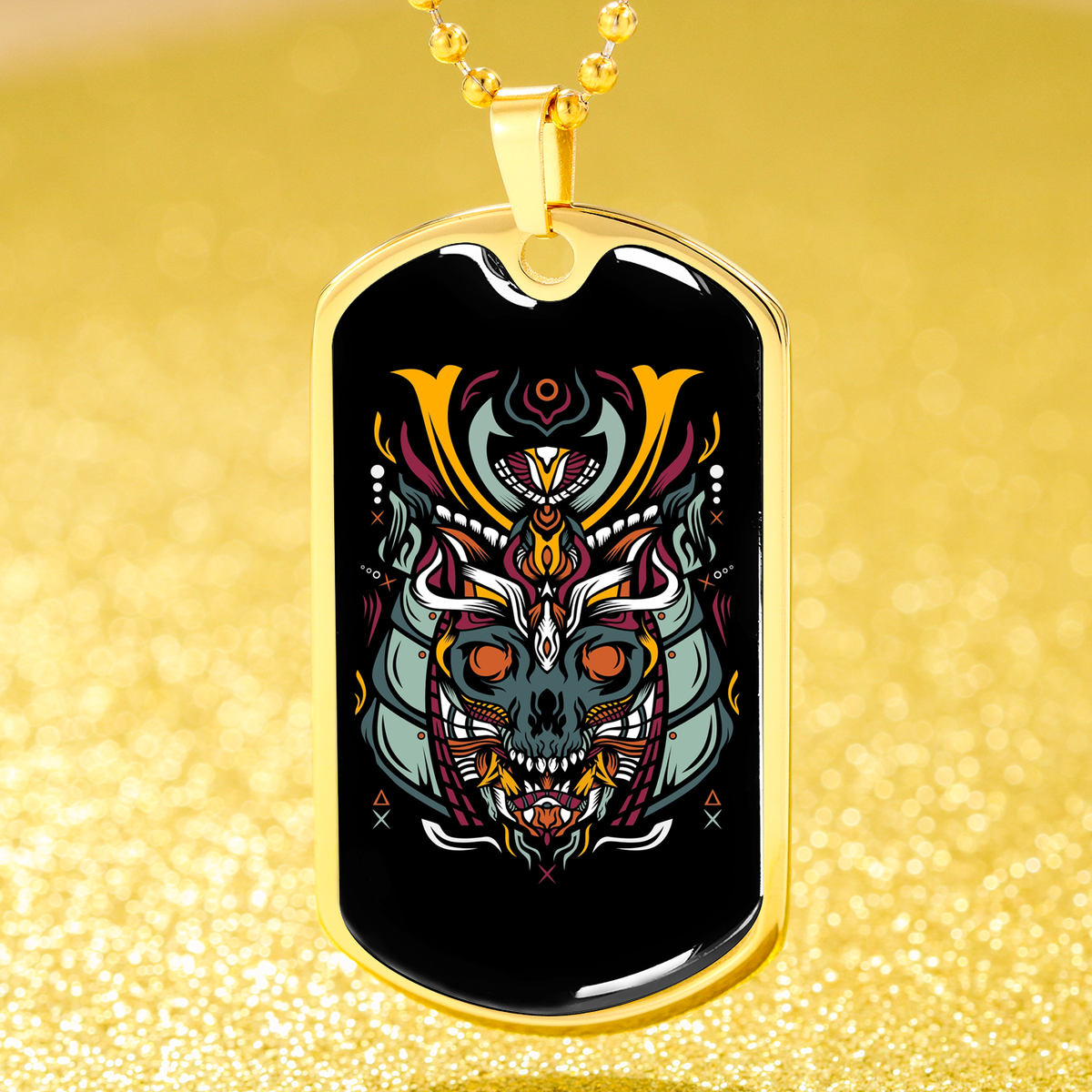 Samurai Skull Helmet Necklace Stainless Steel or 18k Gold Dog Tag 24" Chain-Express Your Love Gifts
