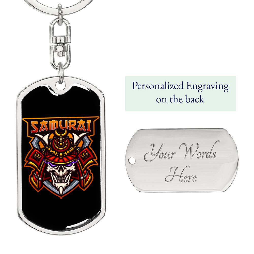 Samurai Skull Mascot Keychain Dog Tag Stainless Steel or 18k Gold-Express Your Love Gifts