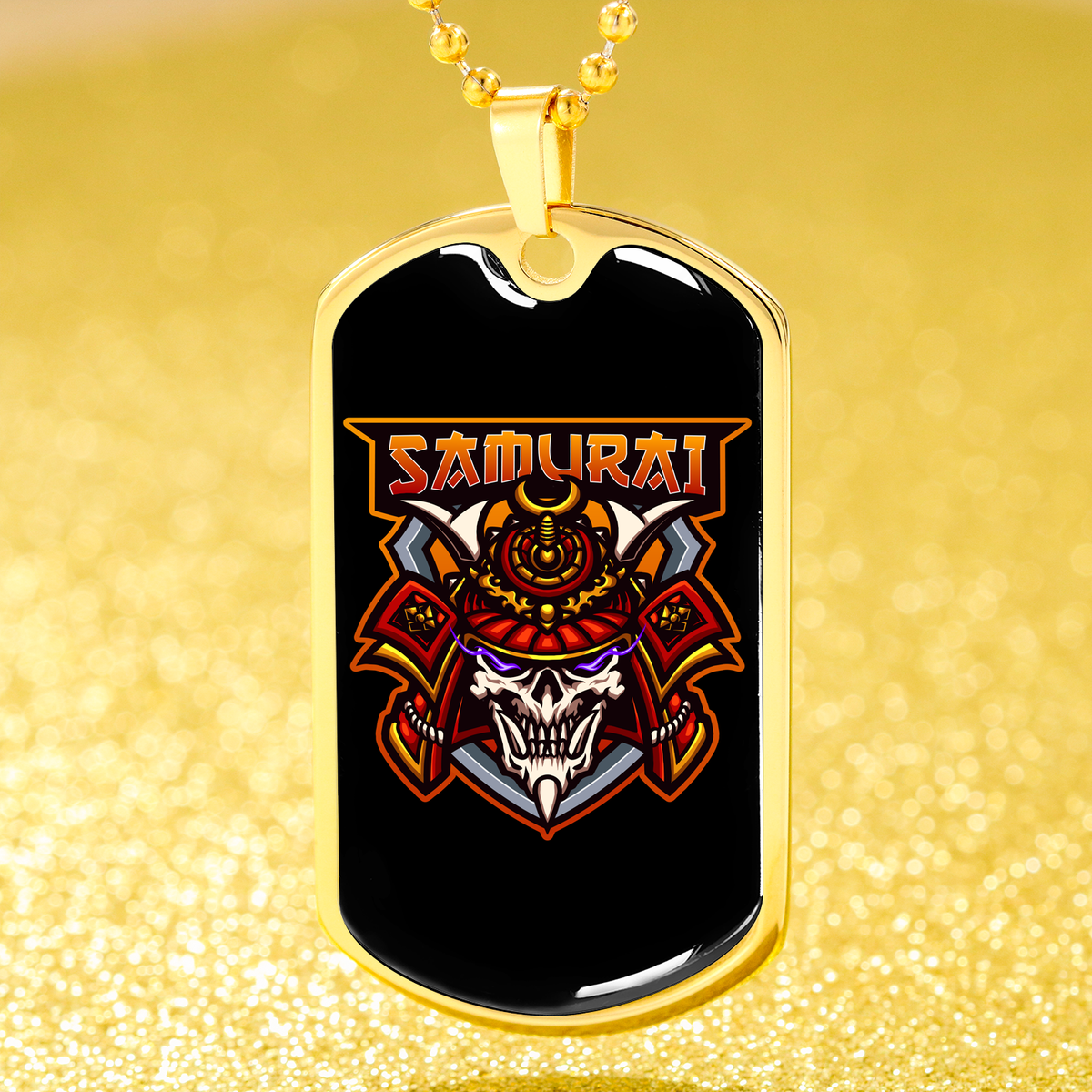 Samurai Skull Mascot Necklace Stainless Steel or 18k Gold Dog Tag 24" Chain-Express Your Love Gifts