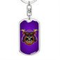 Samurai Skull Warrior Purple Keychain Dog Tag Stainless Steel or 18k Gold-Express Your Love Gifts