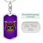 Samurai Skull Warrior Purple Keychain Dog Tag Stainless Steel or 18k Gold-Express Your Love Gifts