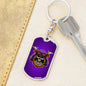 Samurai Skull Warrior Purple Keychain Dog Tag Stainless Steel or 18k Gold-Express Your Love Gifts