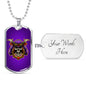 Samurai Skull Warrior Purple Necklace Stainless Steel or 18k Gold Dog Tag 24" Chain-Express Your Love Gifts