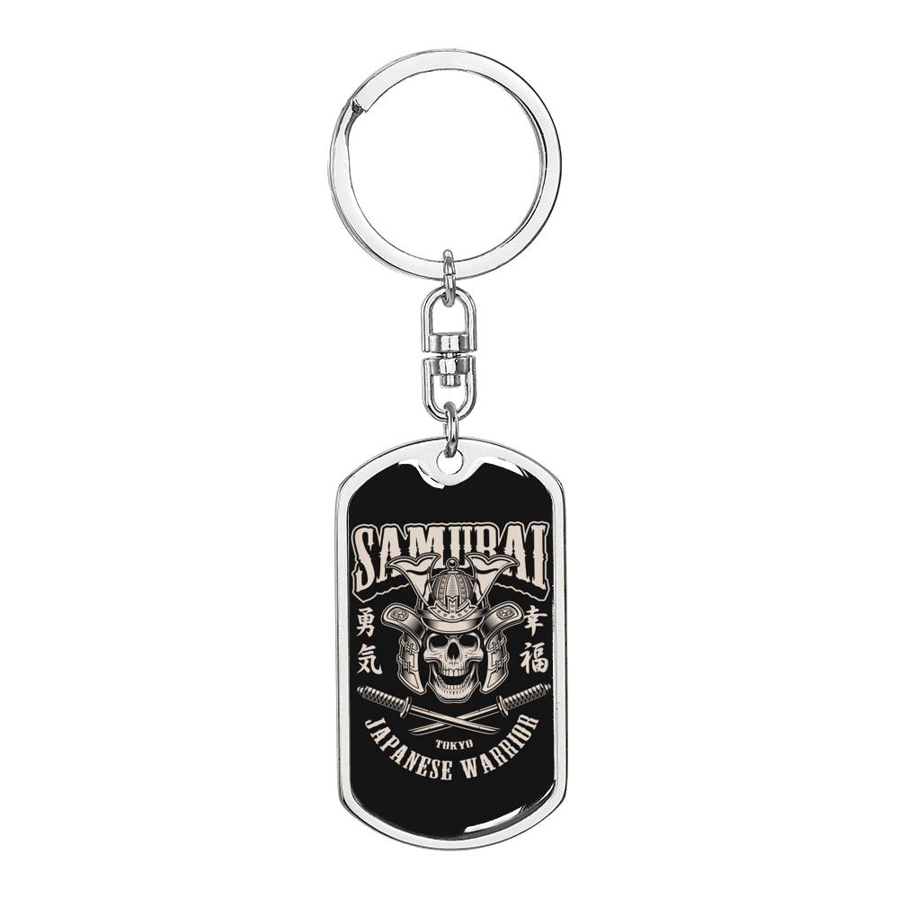 Samurai Tokyo Japanese Warrior Keychain Dog Tag Stainless Steel or 18k Gold-Express Your Love Gifts